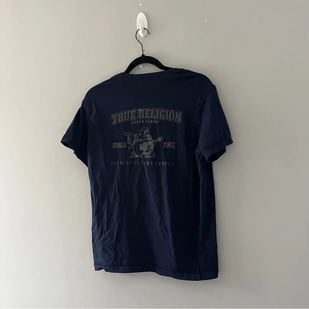 True Religion Navy Blue Graphic T-Shirt short Sleeve Casual Cotton Size Large L